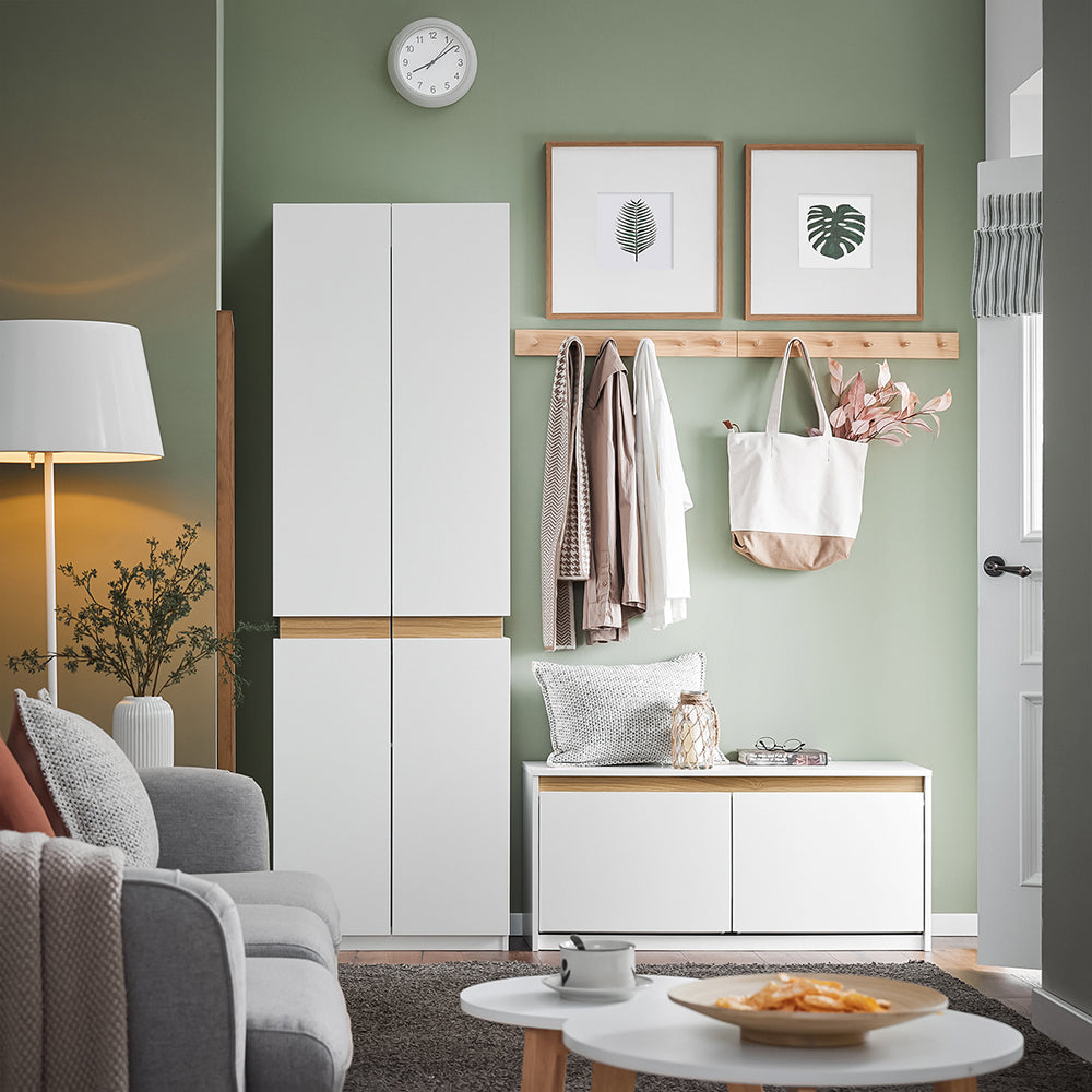 SoBuy FSR171-W Banc à Chaussures 104 × 30 × 47 cm, 2 Abattants et Coffre sous l'Assise – Blanc et Bois