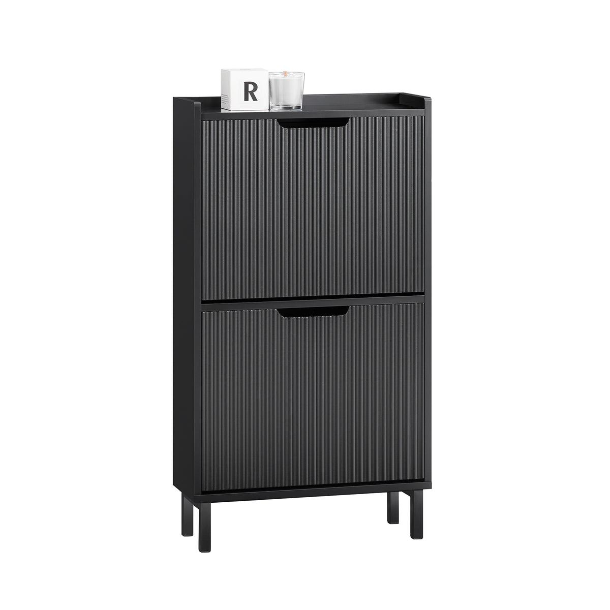 SoBuy FSR177-SCH Armoire à Chaussures 2 Abattants – 4 à 6 Paires, 19 cm de Profondeur, Anti-Basculement – 50×19×90 cm, Noir