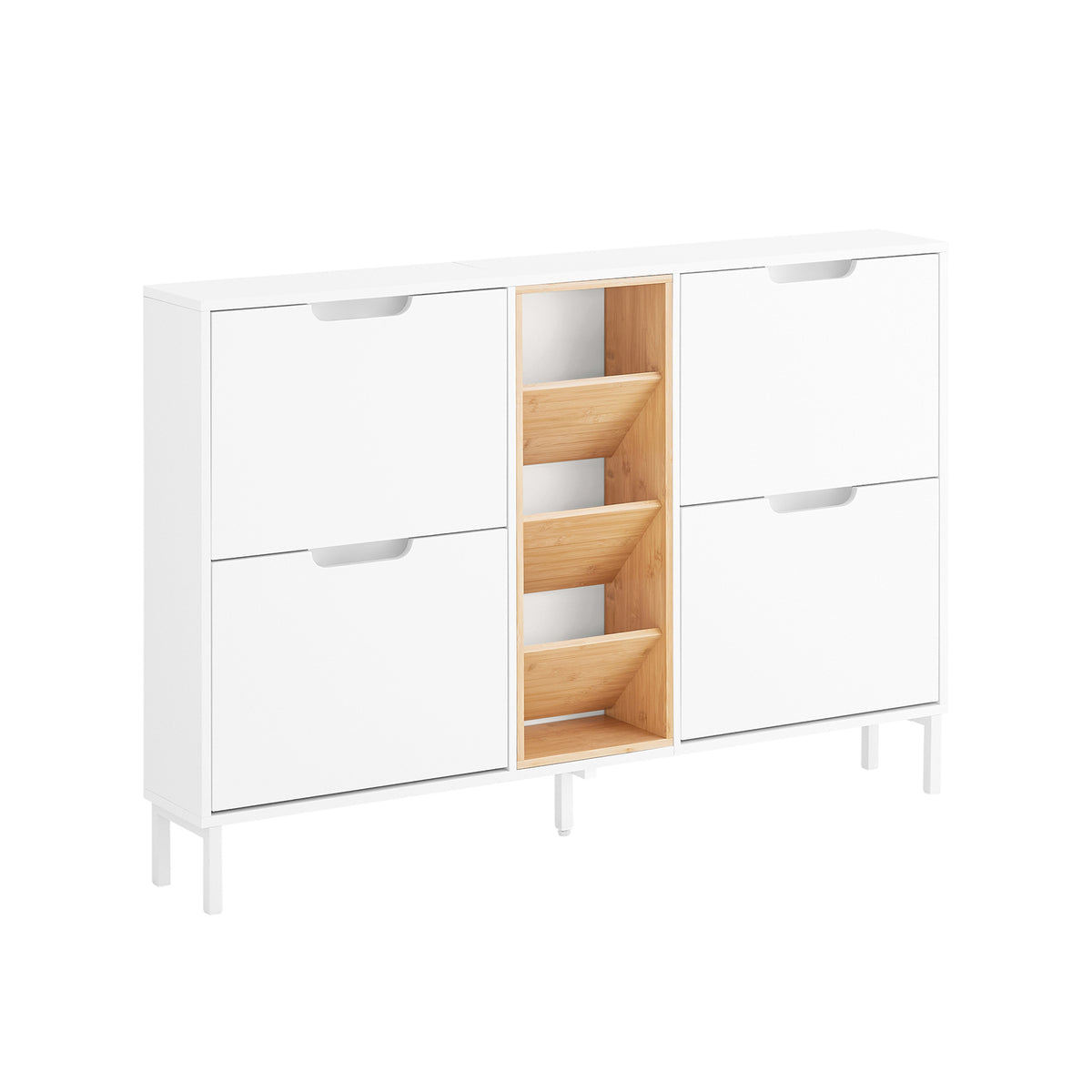 SoBuy FSR183-WN – Meuble à Chaussures Ultra-Slim 19 cm – 4 Abattants + 3 Niches – Blanc et Naturel