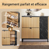 SoBuy FSR203-N Armoire à Chaussures avec 2 Abattants et Porte Latérale – L90×P24×H88 cm, 8 Paires, Charge 60 kg, Style Nordique, Naturel et Noir