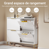 SoBuy FSR206-GW Armoire à Chaussures Ultra-Slim 19 cm pour 16-20 Paires, Finition Blanc Brillant et Or – Anti-Basculement, MDF E1, 100x19x90 cm