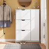 SoBuy FSR220-W Armoire à Chaussures Slim 24 cm – 4 Abattants, 12 Paires, Rangements Latéraux, Crochets, Style Nordique, Blanc