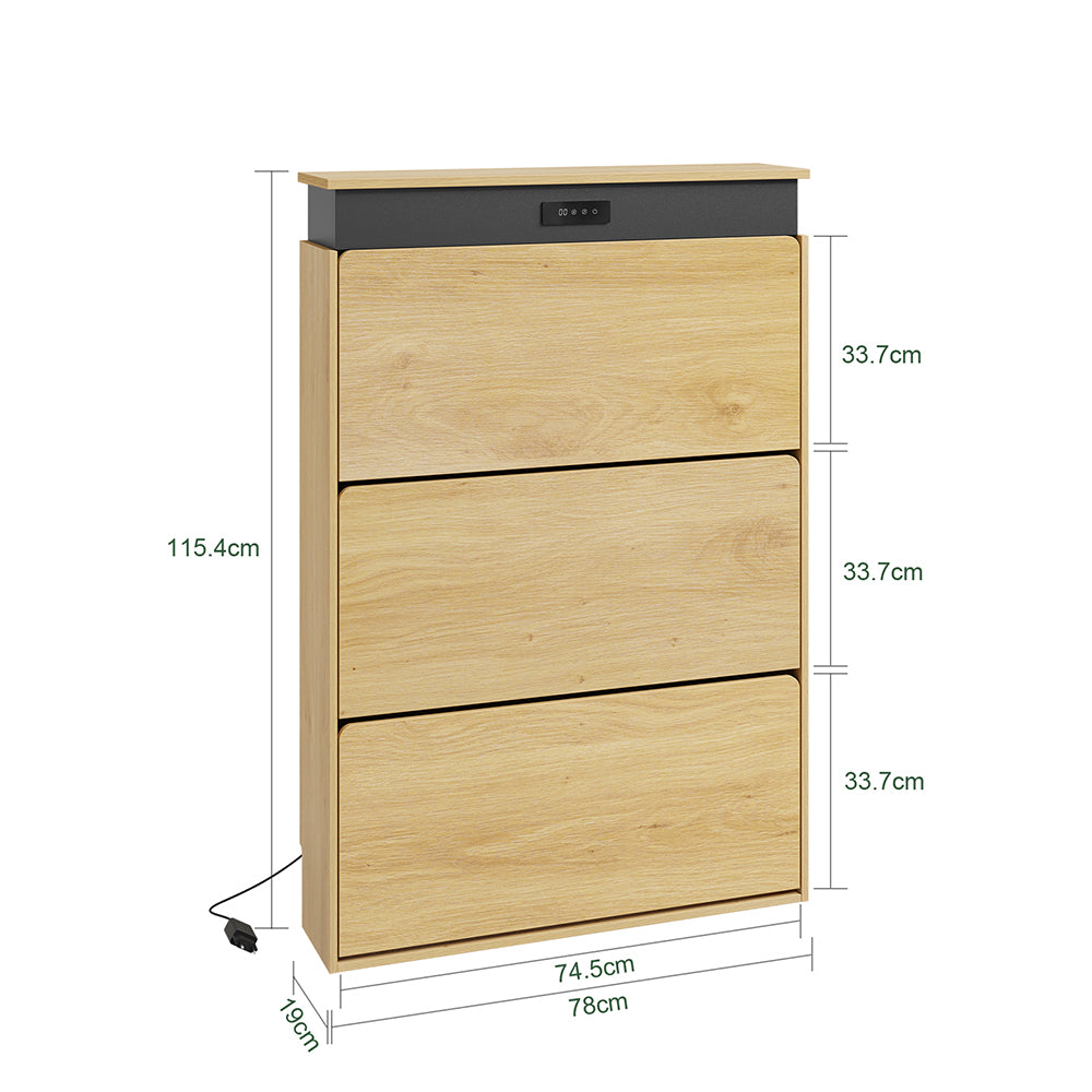 SoBuy FSR226-E-N Meuble à Chaussures 3 Abattants Chêne Clair – Armoire à Chaussures Étroite avec Séchage et Désodorisation, Meuble d'Entrée en Bois pour Couloir – 78×19×115,4 cm, Charge 25 kg