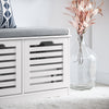 SoBuy FSR23-II-W Banc à Chaussures avec Coussin Rembourré, 2 Portes et 4 Compartiments Ouverts pour Entrée – 71x35x43 cm, Blanc