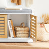 SoBuy FSR23-II-WN Banc à Chaussures avec Coussin Rembourré, 2 Portes et 4 Compartiments Ouverts pour Entrée – 71x35x43 cm, Blanc et Naturel