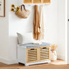 SoBuy FSR23-II-WN Banc à Chaussures avec Coussin Rembourré, 2 Portes et 4 Compartiments Ouverts pour Entrée – 71x35x43 cm, Blanc et Naturel