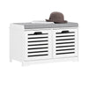 SoBuy FSR23-K-W Banc à Chaussures avec Coussin Rembourré et 2 Cubes de Rangement pour Entrée – 71x34x43 cm, Blanc