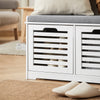 SoBuy FSR23-K-W Banc à Chaussures avec Coussin Rembourré et 2 Cubes de Rangement pour Entrée – 71x34x43 cm, Blanc