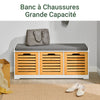 SoBuy FSR23-WN Banc à Chaussures avec Coussin Rembourré et 3 Cubes de Rangement pour Entrée – 105x35x43 cm, Blanc et Naturel