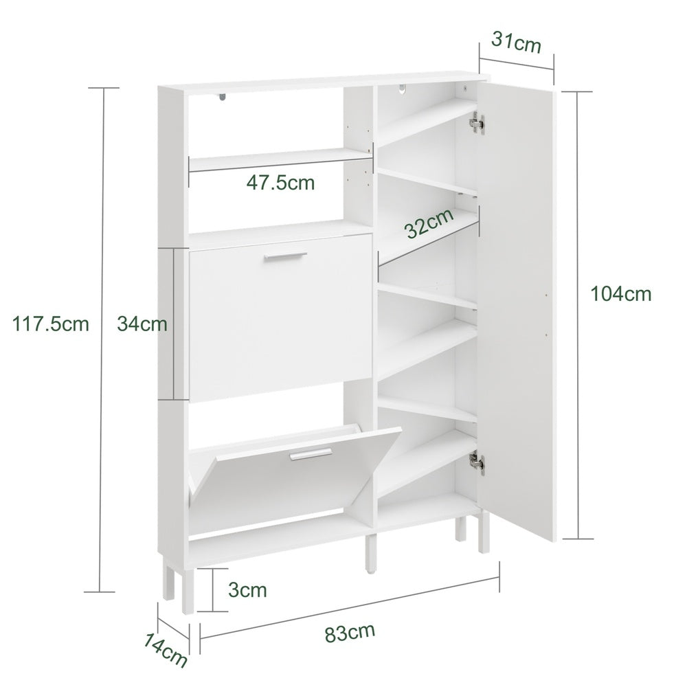 SoBuy FSR230-W Meuble à Chaussures Blanc – Armoire de Rangement Mince avec Abattants, Rangement Chaussures Moderne – 83×14×117,5 cm, Charge 39 kg