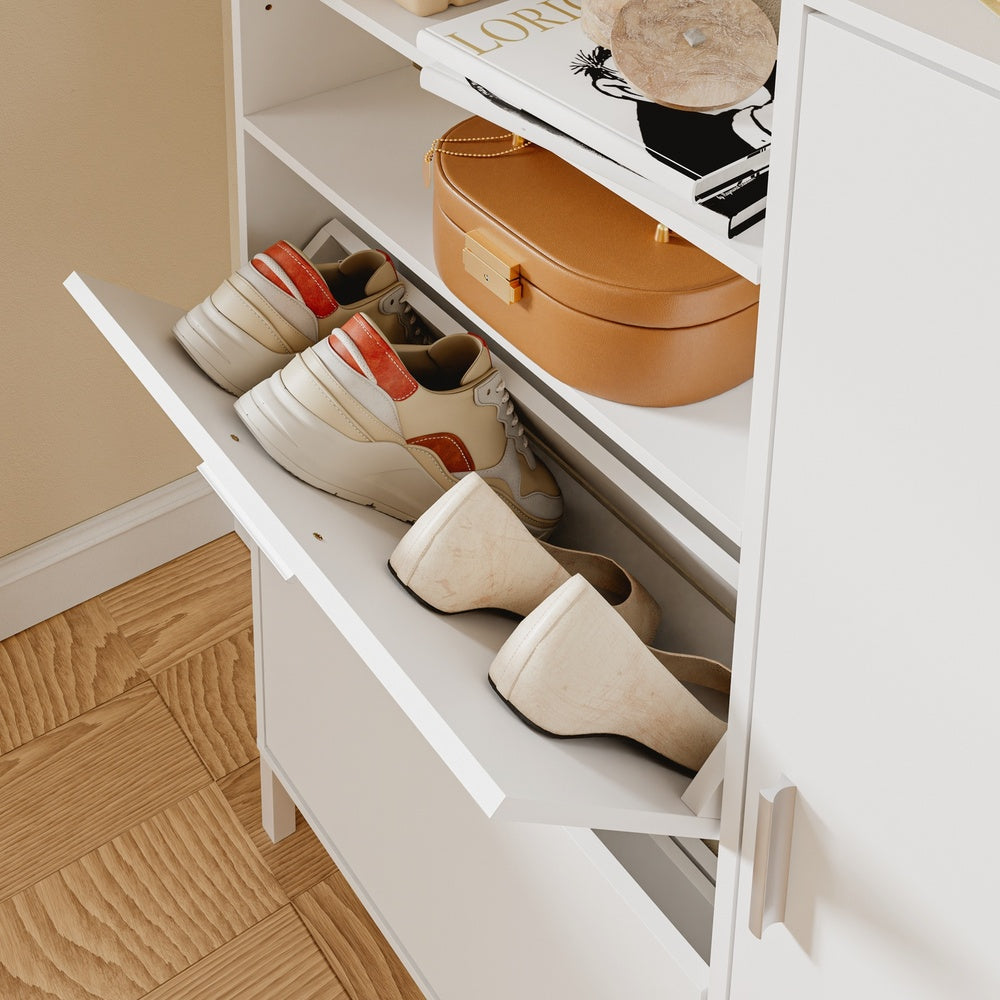 SoBuy FSR230-W Meuble à Chaussures Blanc – Armoire de Rangement Mince avec Abattants, Rangement Chaussures Moderne – 83×14×117,5 cm, Charge 39 kg