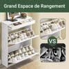 SoBuy FSR78-L-W Armoire à Chaussures Slim 24 cm – 2 Abattants, 12 Paires, Tiroir, Dos Ventilé, 75×24×96 cm, Blanc
