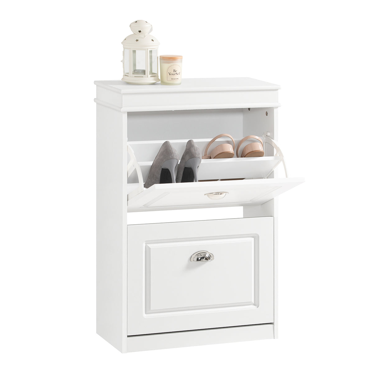 SoBuy FSR78-W Meuble à Chaussures Compact 54 cm – Étagères Réglables et Tiroir – Bois FSC – Blanc