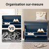 SoBuy FSR82-K-B Banc à Chaussures avec Coussin Rembourré, 1 Abattant, Tiroir et Crochet, Slim 24cm – 60x24x52 cm, Bleu