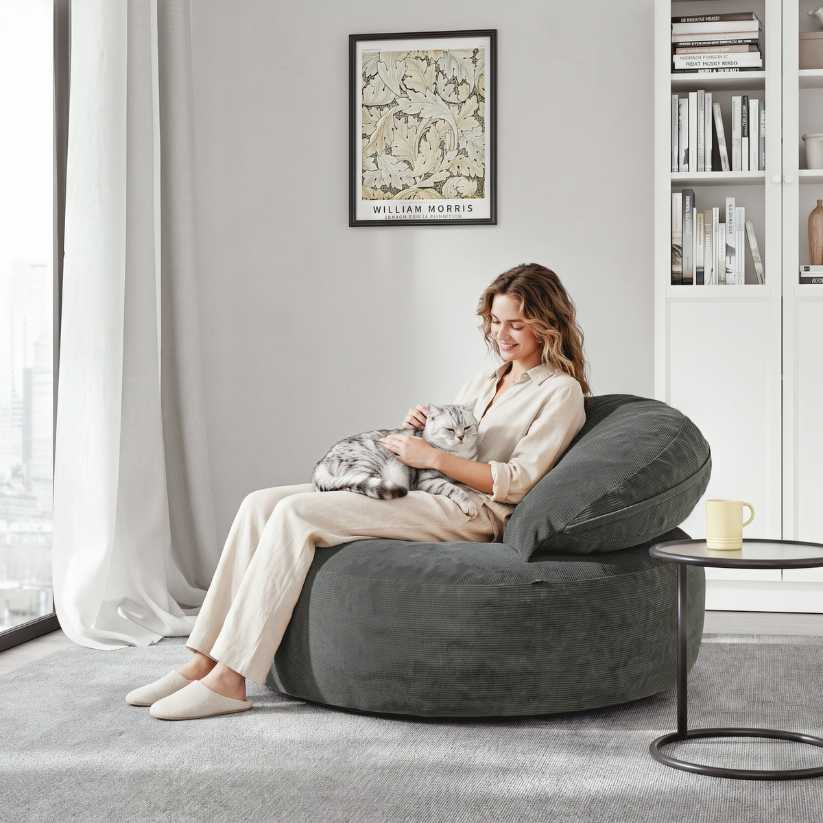SoBuy FST100-DG Fauteuil de Salon en Velours Côtelé avec Repose-Pieds – Dossier Inclinable, Relax – 110×125×65 cm, Gris Foncé