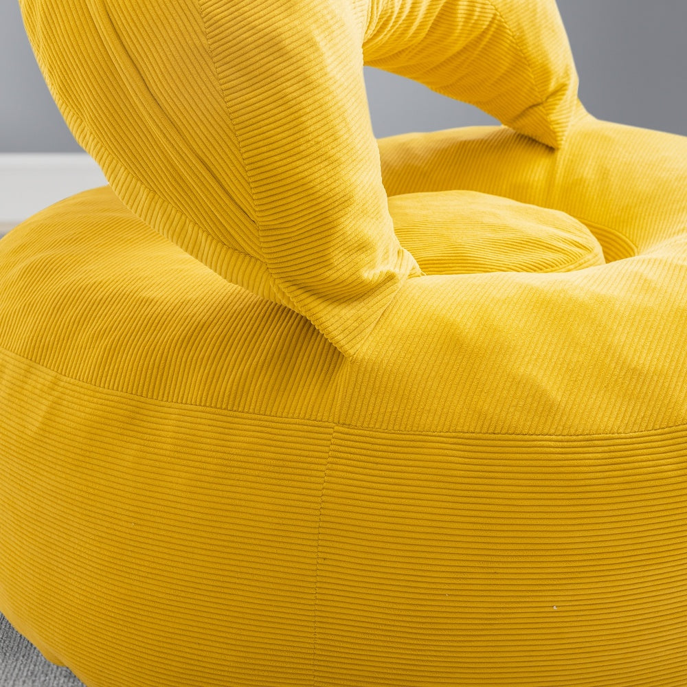 SoBuy FST100-Y Fauteuil Relax Scandinave en Velours Côtelé Jaune avec Pouf – Dossier Inclinable – 110×125×65 cm, Jaune