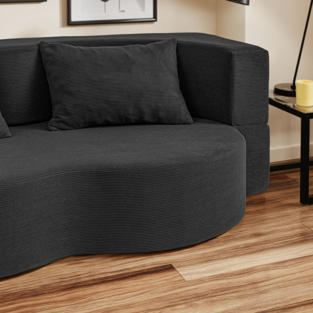SoBuy FST101-SCH Canapé-Lit Convertible 2 Places Noir – Lit d'Appoint Dépliable pour Petits Espaces, Velours Côtelé Entièrement Déhoussable – 177×107×32 cm, Charge 227 kg