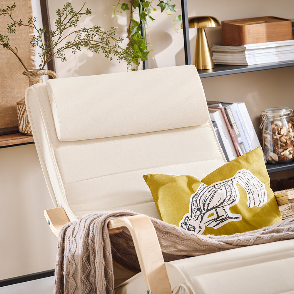SoBuy FST16-W Fauteuil a Bascule, Relax Rocking Chair, Chaise a Bascule avec Repose-Pieds et Appui-tête réglables, Beige