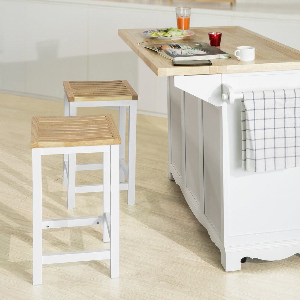 SoBuy FST29-WNx2 Lot de 2 Chaises Tabourets de Cuisine en Bois avec Repose-Pieds