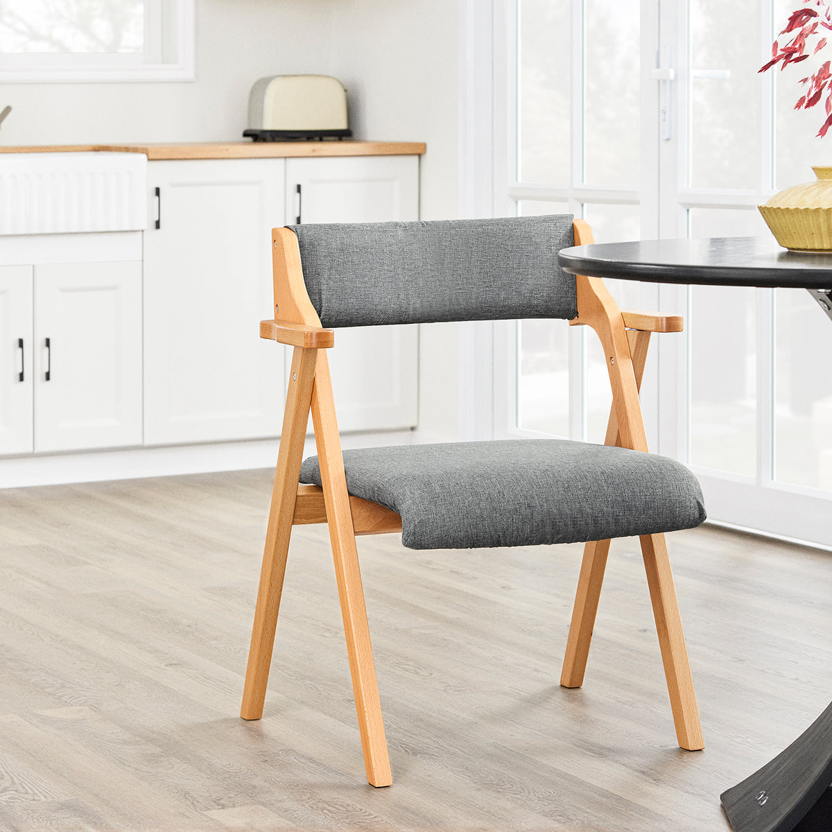 SoBuy FST98-HG Chaise Pliante avec Coussin, Confortable et Gain de Place, Pliable, Design Fonctionnel, Usage Quotidien, Format Pratique, Compact – Bois, Gris