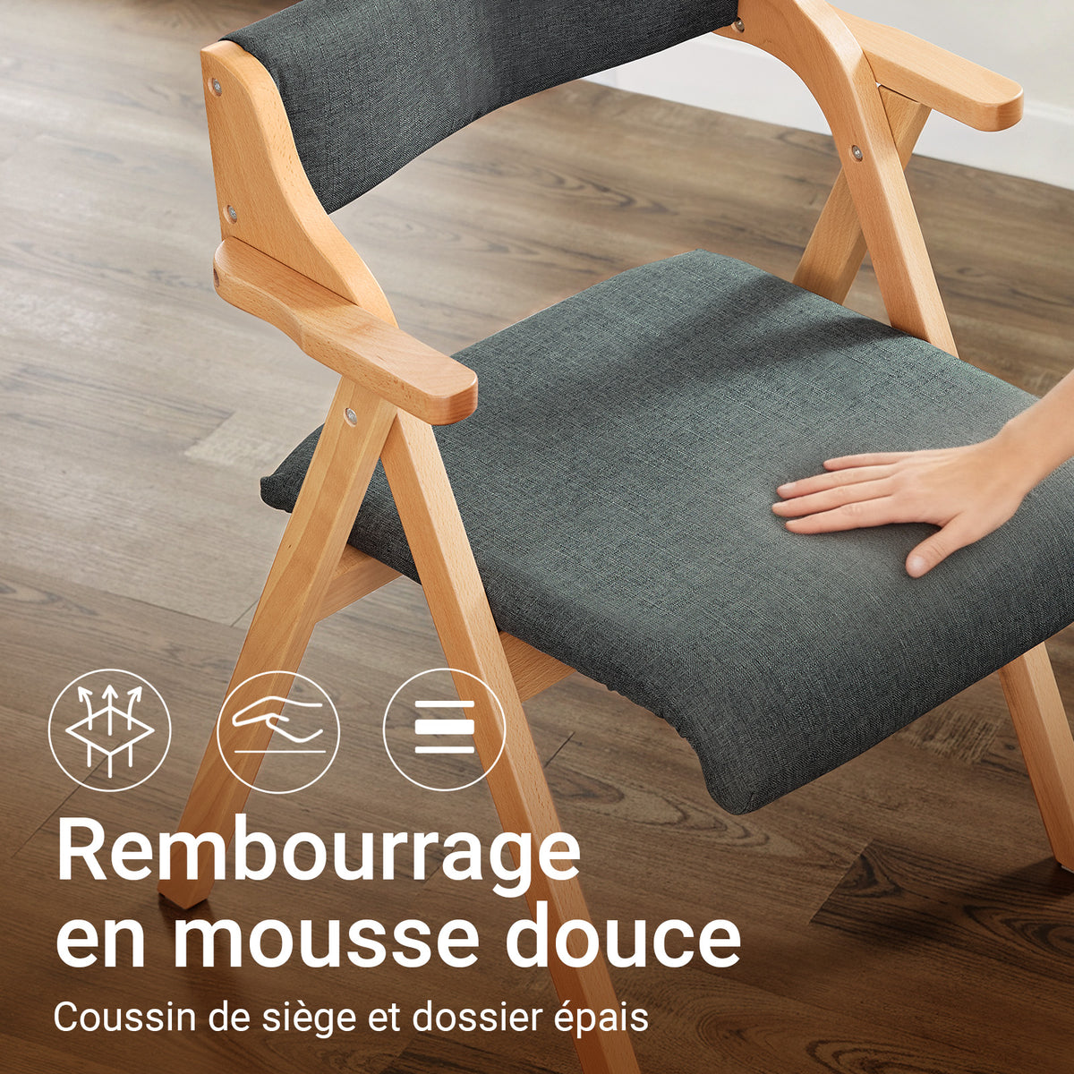 SoBuy FST98-SG Chaise Pliante avec Coussin, Confortable et Gain de Place, Pliable, Design Fonctionnel, Usage Quotidien, Format Pratique – Bois, Gris Foncé