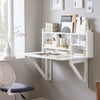 SoBuy FWT07-II-W Table murale rabattable 90 x 60 cm avec étagère intégrée – Bureau mural gain de place blanc