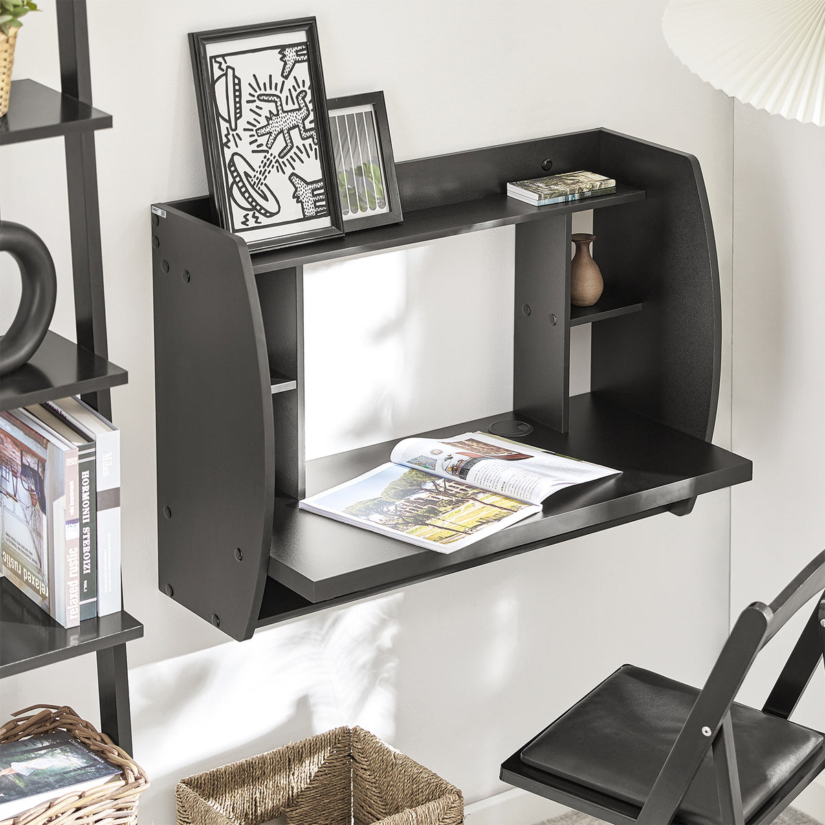 SoBuy FWT18-Sch Table Murale Bureau avec Étagère intégrée Armoire de Rangement Murale