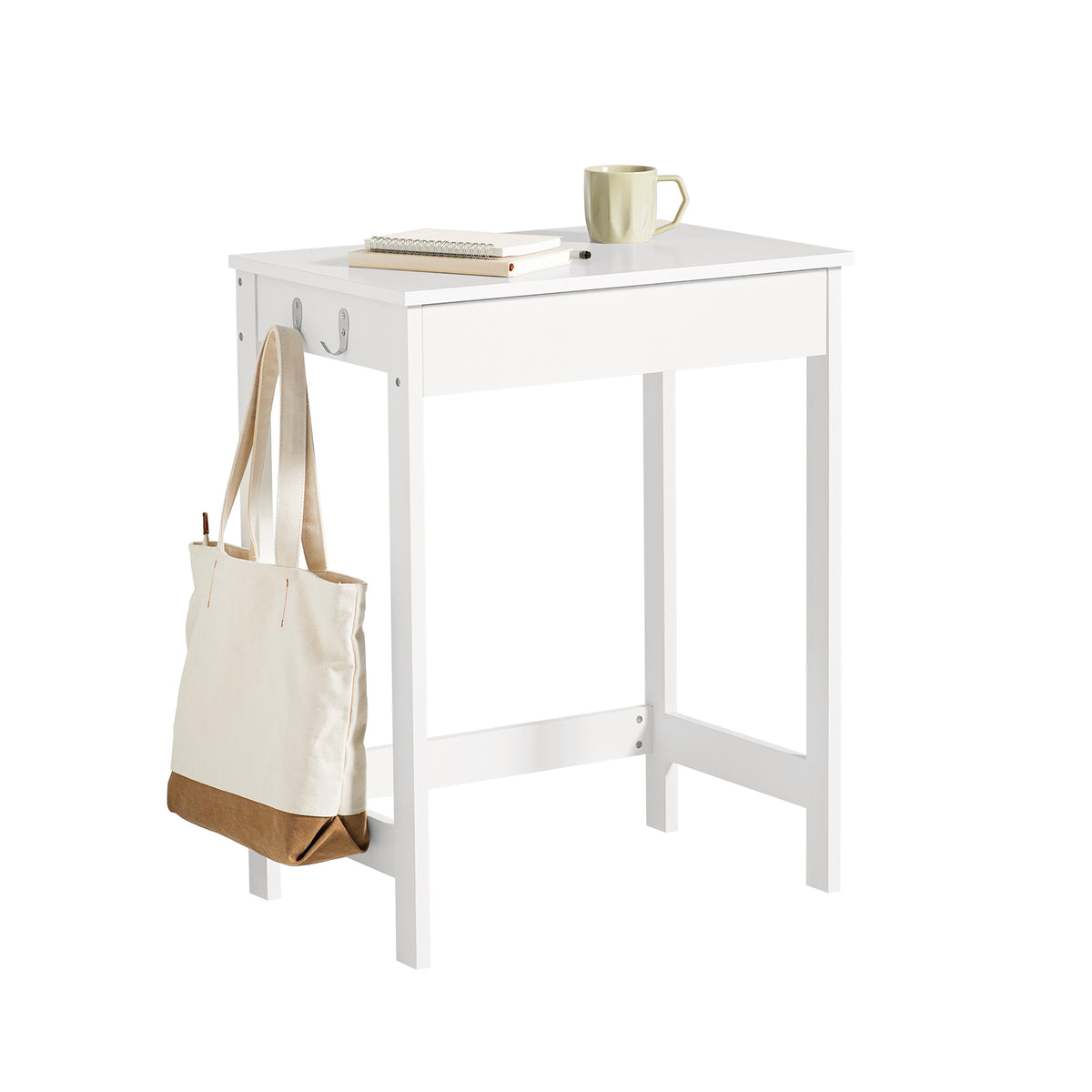 SoBuy FWT43-W Petit Bureau avec 1 Tiroir et 2 Crochets Bureau Gaming avec Etagères de Rangement Desk Multifonctionnel pour Ch