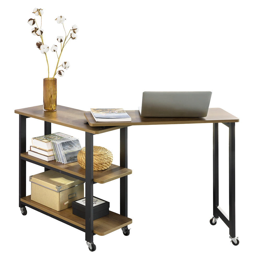 SoBuy FWT83-PF Table d'appoint Rotative, Bout de Canapé à Roulettes, Table Console Mobile avec 2 étagères et 6 roulettes