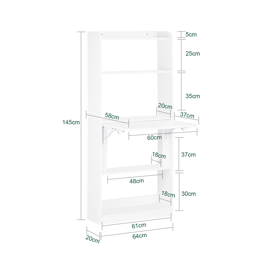 SoBuy FWT92-H-W Bureau pliable escamotable avec étagères 64 x 58 cm – Bureau ordinateur rabattable blanc gain de place