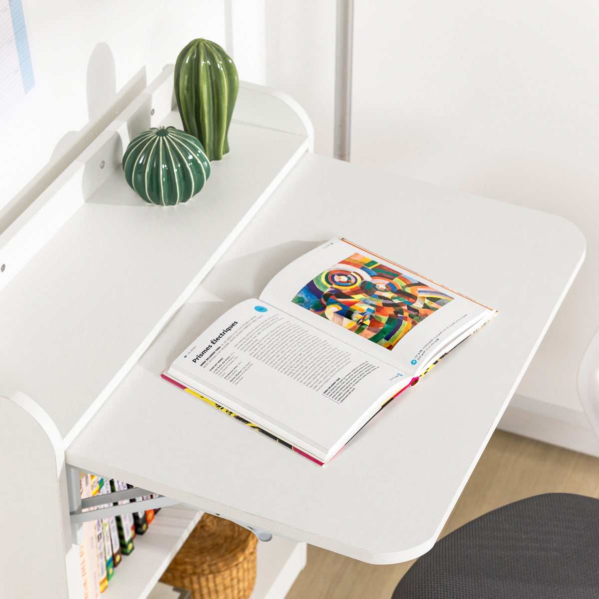 SoBuy FWT92-W Bureau Gaming Bureau avec Rangement Table Pliable d'Ordinateur Rabattable Table Gaming Desk Multifonctionnel avec Etagères de Rangement Blanc 64x58x82cm