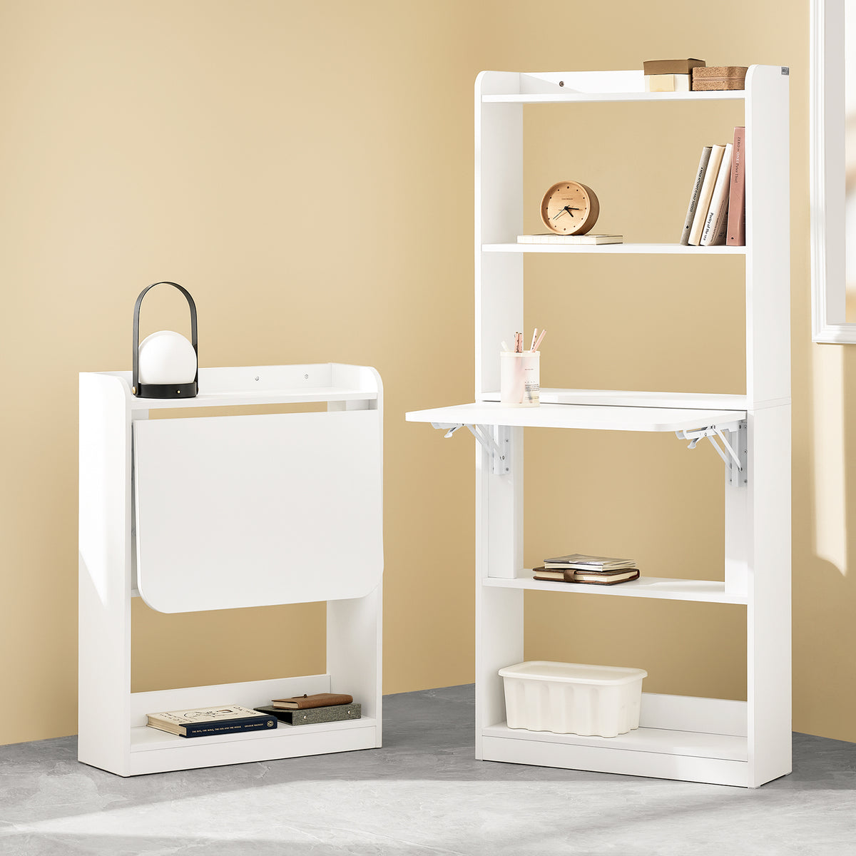 SoBuy FWT92-W Bureau Gaming Bureau avec Rangement Table Pliable d'Ordinateur Rabattable Table Gaming Desk Multifonctionnel avec Etagères de Rangement Blanc 64x58x82cm