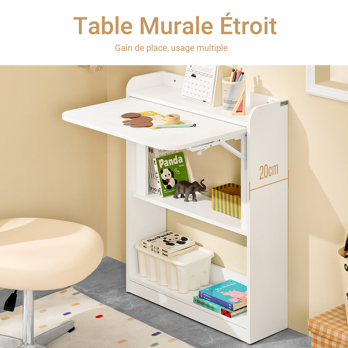 SoBuy FWT92-W Bureau Gaming Bureau avec Rangement Table Pliable d'Ordinateur Rabattable Table Gaming Desk Multifonctionnel avec Etagères de Rangement Blanc 64x58x82cm