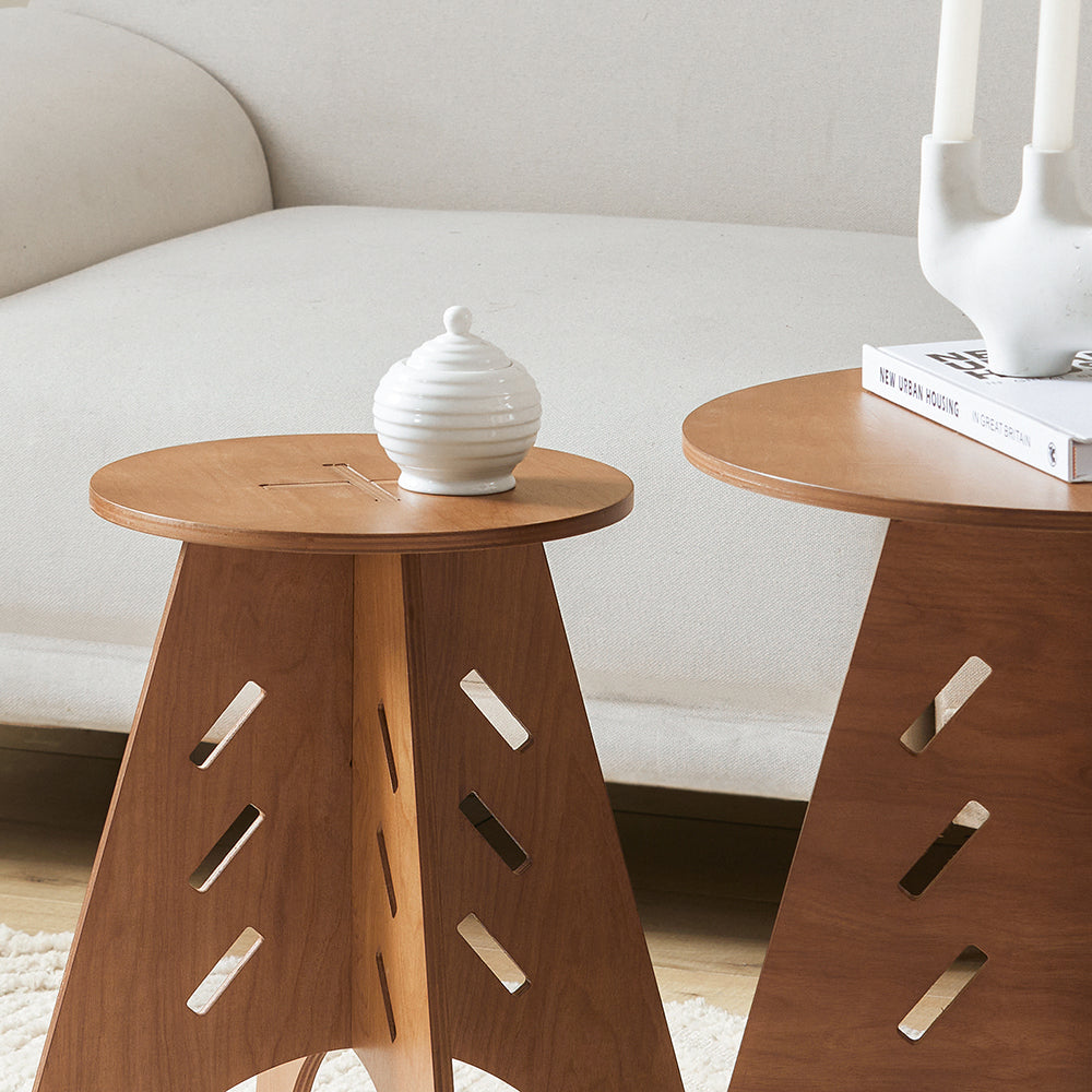 SoBuy HFBT01-BR Table d'appoint Ronde en Bois Table Basse Ronde Table de Nuit Table de Chevet Bouts de Canapé en Tenons et Mortaises