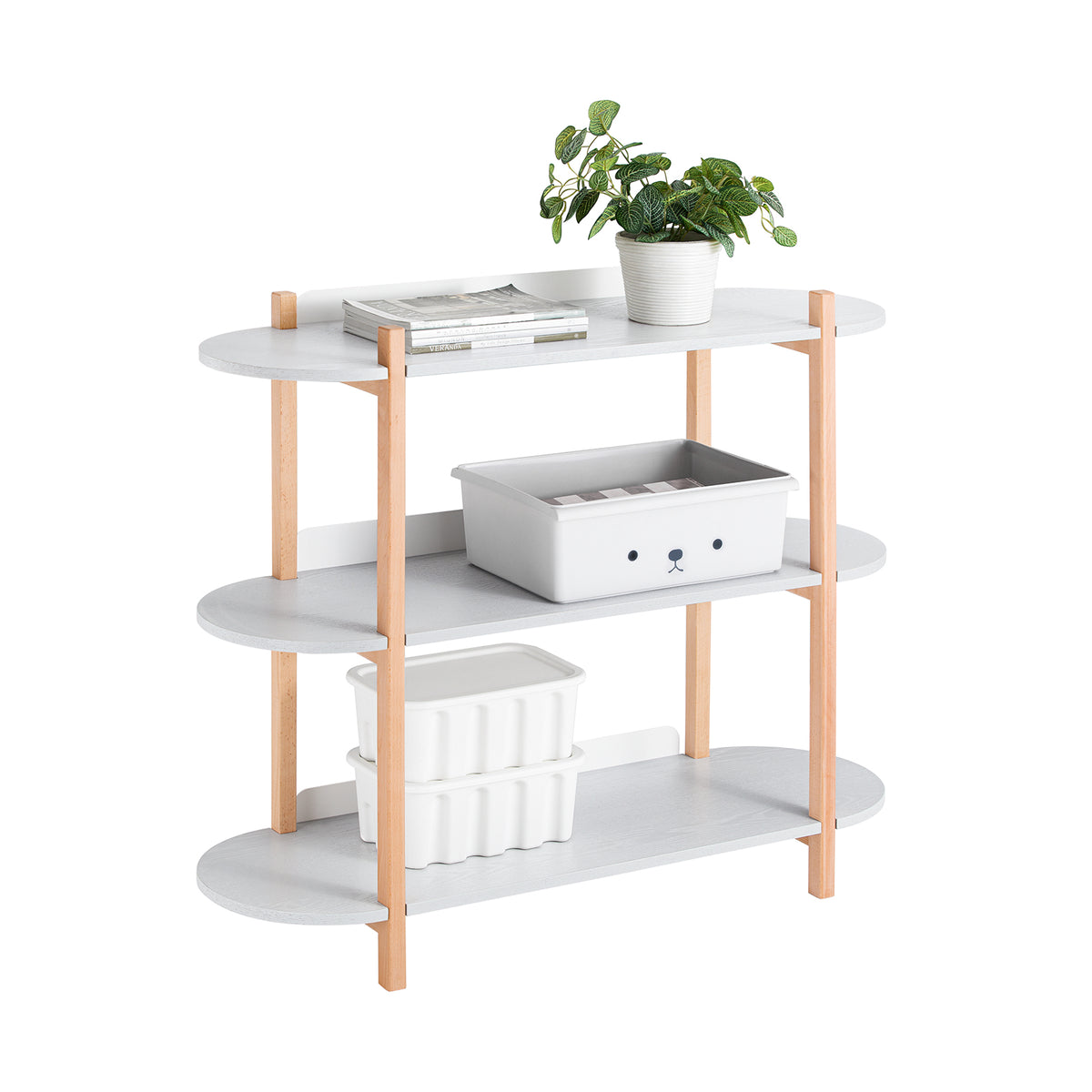 SoBuy HSTR01-H-HG Bibliothèque à 3 Niveaux, Étagère de Rangement, Étagère sur Pied en Bois à 3 Étages, Table d’Entrée, Table