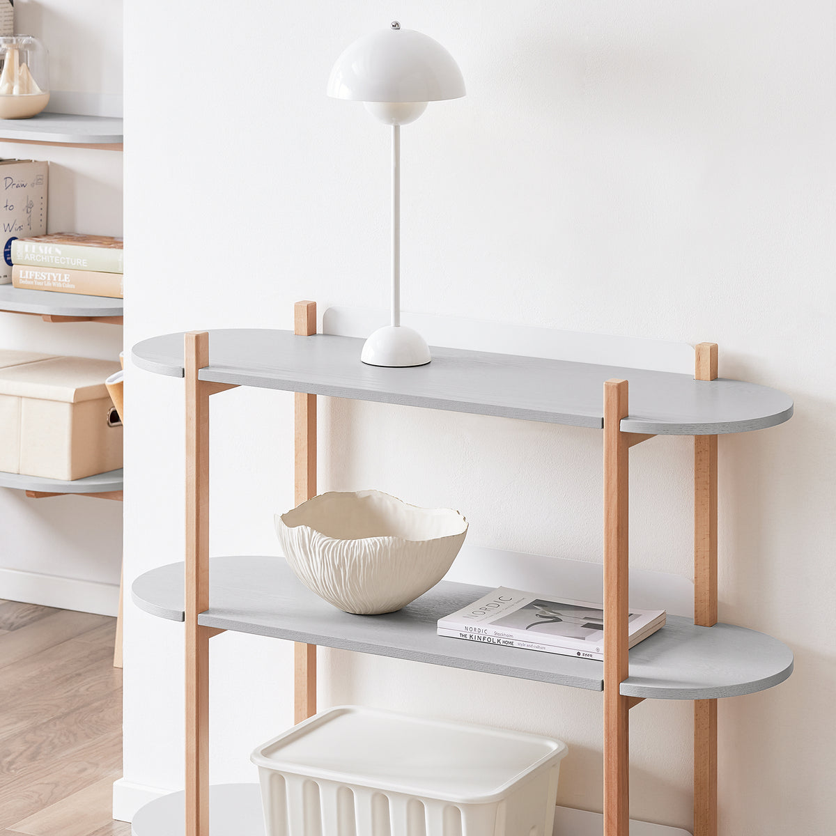 SoBuy HSTR01-H-HG Console d’Entrée avec 3 Niveaux, pour Salon et Chambre, Rangement Optimisé, Design Fonctionnel, Usage Quotidien – L100×P33×H88 cm, Bois, Gris