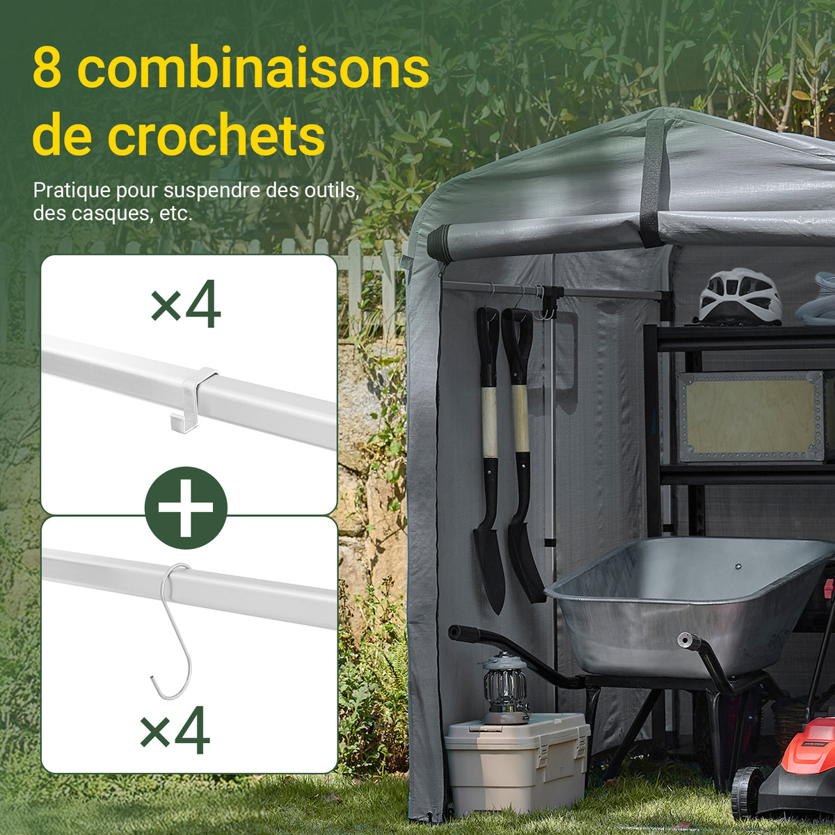 SoBuy KLS11-DG Abri de Jardin Imperméable avec Crochets et Revêtement Anti-UV – L120×P176×H163 cm, Cadre Aluminium, Vélo, Moto et Outils, Gris