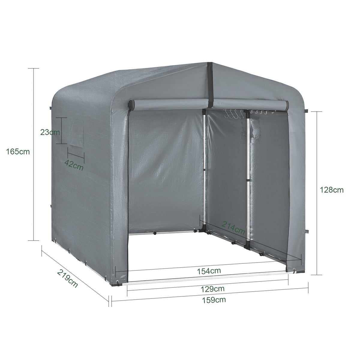 SoBuy KLS11-L-DG Grand garage moto extérieur 159 x 219 x 165 cm en aluminium avec crochets et aérations – Gris