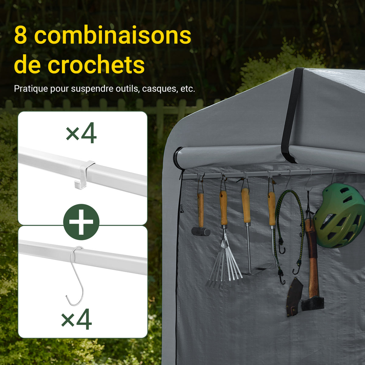 SoBuy KLS11-L-DG Grand garage moto extérieur 159 x 219 x 165 cm en aluminium avec crochets et aérations – Gris