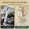 SoBuy KLS17-WN Portant à vêtements télescopique avec 3 tringles et 4 étagères – Blanc / Bois naturel