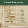 SoBuy KLS17-WN Portant à vêtements télescopique avec 3 tringles et 4 étagères – Blanc / Bois naturel
