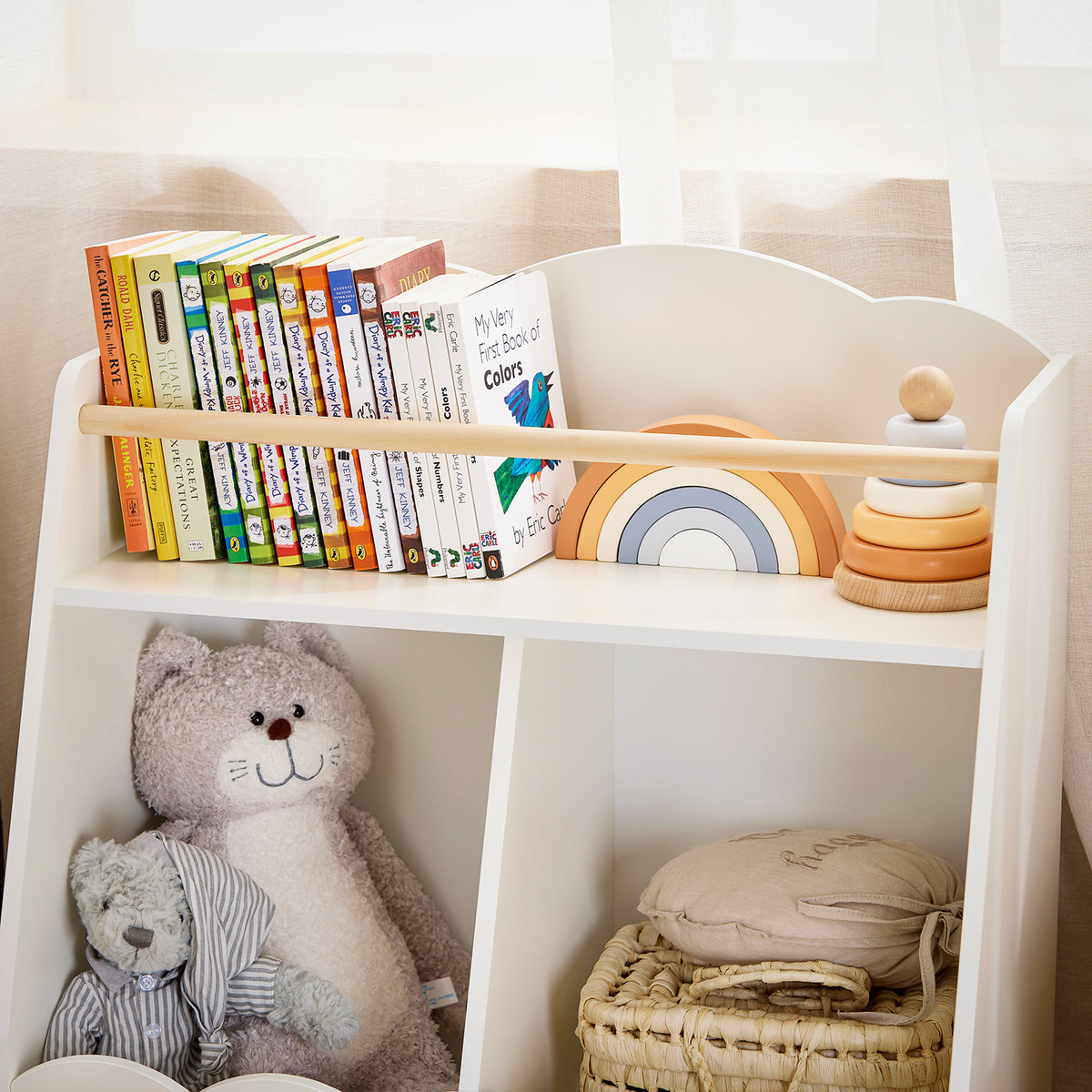 SoBuy KMB100-K-W Bibliothèque Enfant, Étagère à Livres, Étagère de Rangement Jouets pour Enfants, 2 Compartiments Ouverts
