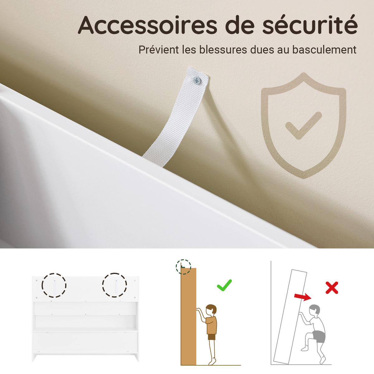 SoBuy KMB118-W Bibliothèque Enfant avec Étagère Supérieure et 3 Compartiments, Coins Arrondis et Dispositif Anti-Basculement – L100×P30×H80 cm, PB E1, Blanc