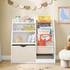 SoBuy KMB119-W Bibliothèque Enfant Montessori avec Étagère Inclinée, Poches Tissu et Pieds en Bois de Pin – L80×P40×H80 cm, PB/MDF E1, Blanc