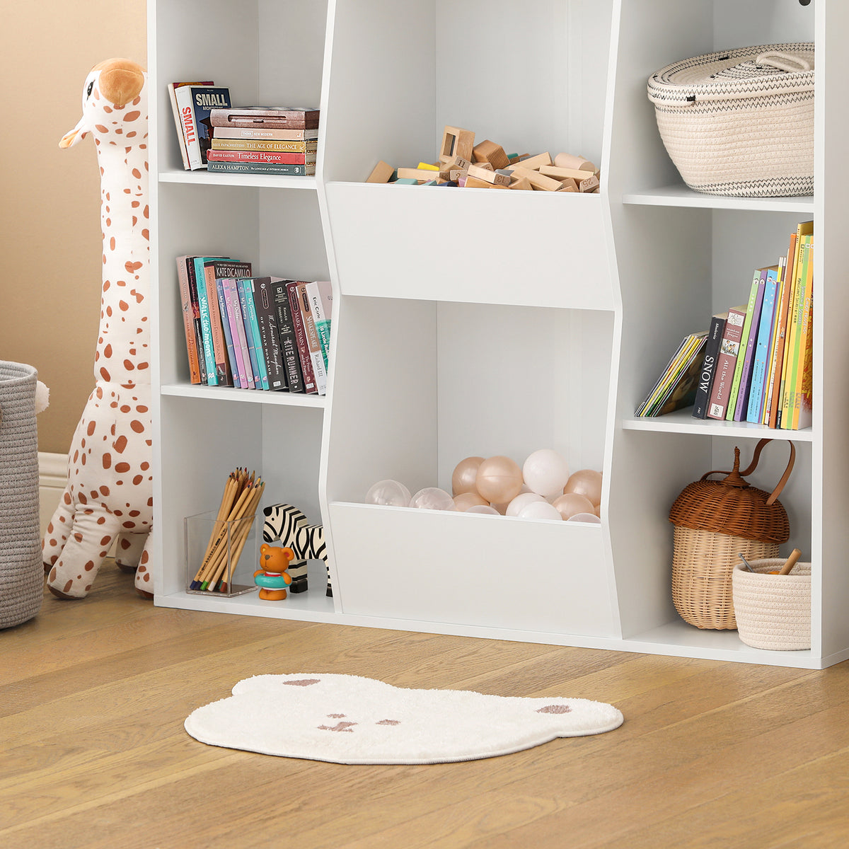 SoBuy KMB55-W Bibliothèque Enfant Montessori 8 Compartiments – Meuble Rangement Jouets et Livres, Blanc