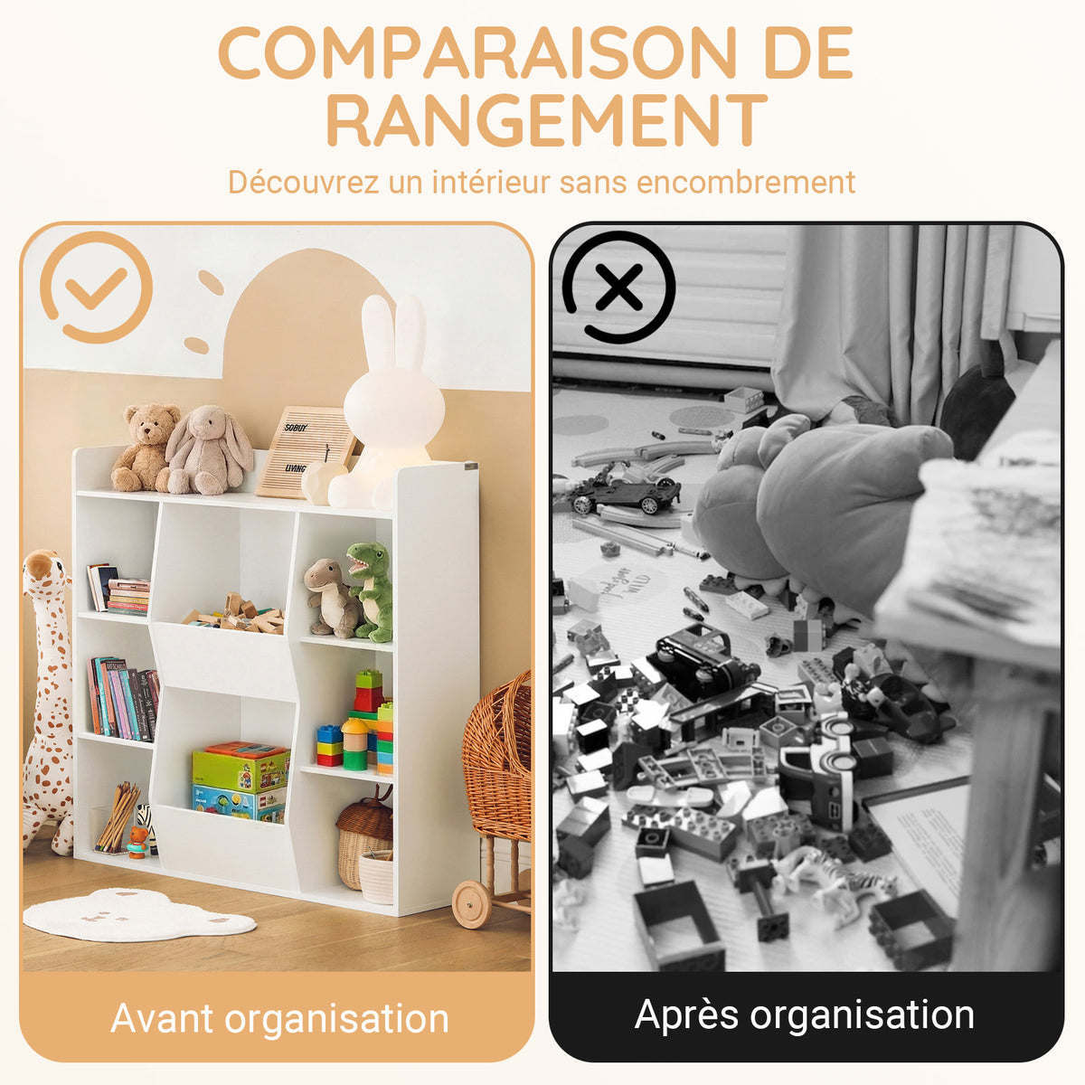 SoBuy KMB55-W Bibliothèque Enfant Montessori 8 Compartiments – Meuble Rangement Jouets et Livres, Blanc