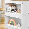 SoBuy KMB60-WN Ensemble Table et Chaise Enfant avec 2 Étagères, Porte-Rouleau et 3 Emplacements Stylos – L80×P50×H66 cm, MDF E1 + Pin, Blanc et Naturel