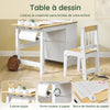 SoBuy KMB60-WN Ensemble Table et Chaise Enfant avec 2 Étagères, Porte-Rouleau et 3 Emplacements Stylos – L80×P50×H66 cm, MDF E1 + Pin, Blanc et Naturel
