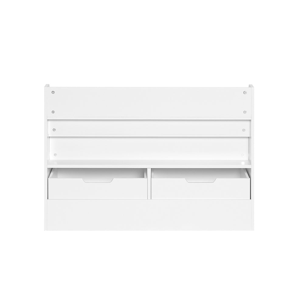 SoBuy KMB66-W Coffre de Rangement Enfants, Banc de Rangement pour Enfants avec Bibliothèque, 2 Tiroirs sur roulettes et Coussin d'assise, 100 x 45 x 70 cm, Blanc