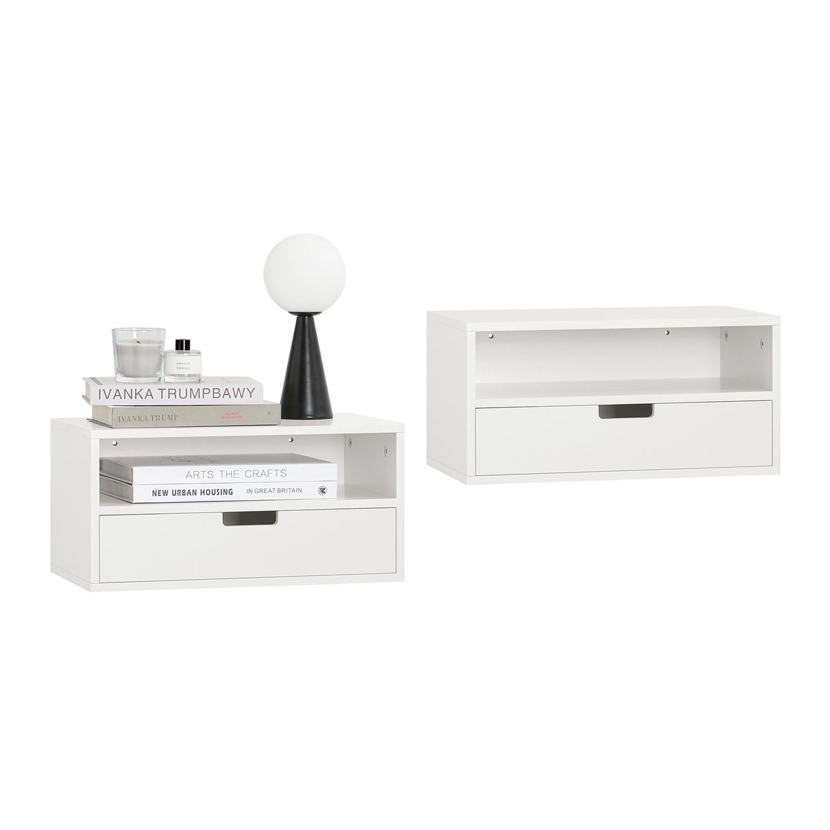 SoBuy NKD03-Wx2 Table de Chevet Murale, Table de Nuit Flottante avec Tiroir et Plateau, Étagère Murale pour Chambre à Coucher
